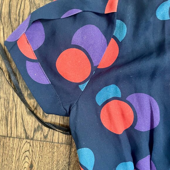 Marc by Marc Jacobs Navy Circle Print Wrap Dress Size 2 Silk Short Sleeve Ruffle - Picture 8 of 8
